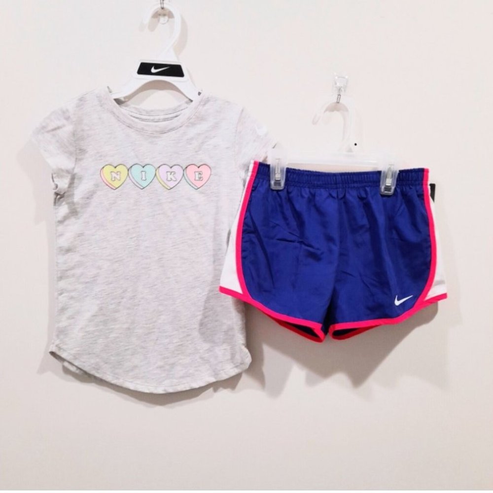NIKE Hearts Shirt & Dri-Fit Shorts 2 Piece Set Girl's Size 6X NWT